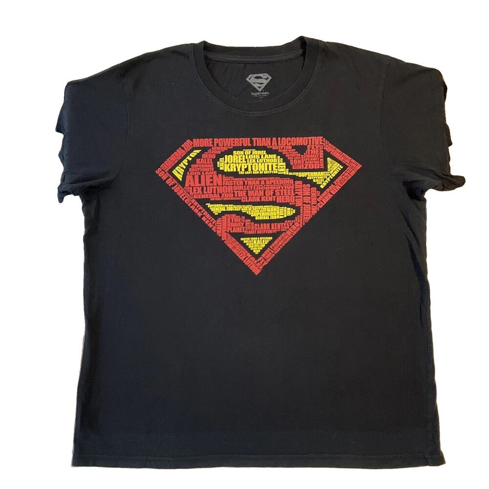 Superman Men Shirt L Black Graphic Print Logo Short Sleeve Cotton